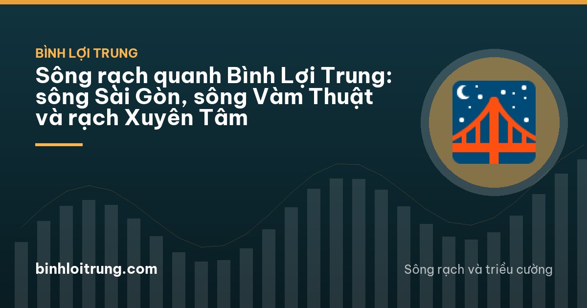 Aerial view at golden hour of a wide brown river bending around a dense residential ward of tube houses in Binh Thanh, Ho Chi Minh City, a narrow canal joining it